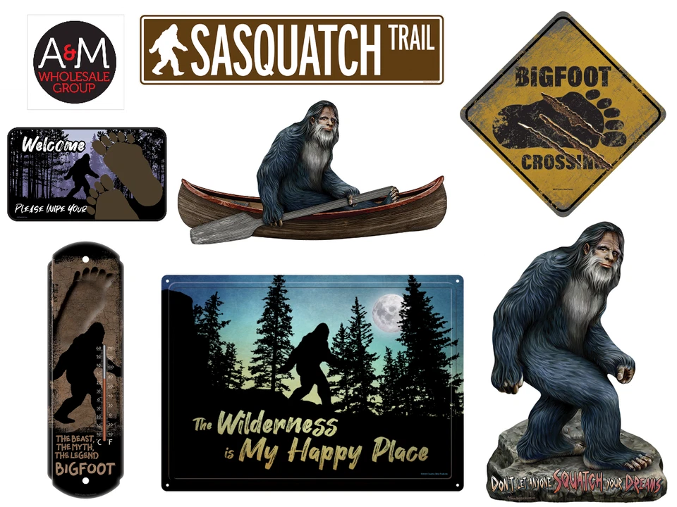Sasquatch BIGFOOT Home Decor Collectible Items: Die Cut Metal Signs, Thermometer