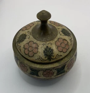 Vintage Floral Brass Enamel Trinket Box, Made in India - Picture 1 of 9