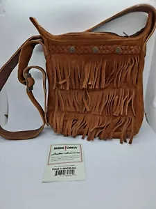Bolso de Mano Minnetonka 5002 Vintage Flecos Cuero Gamuza Marrón 10.5x 9" Nuevo sin Etiquetas - Imagen 1 de 10