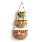 Hanging Fruit Basket, 3 Tier Over the Door Organizer, Handmade Woven Wall Jute