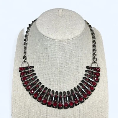 M Haskill красный граненый бусина сложенный металлический заявление ожерелье пистолет металлический серый 16» - Изображение 1 из 4