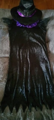 Disfraz de bruja púrpura y negro vestido y sombrero talla M Foto 1 de 3
