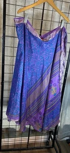Reversible Silk Sari Wrap Skirt Colorful Boho Cottagecore MIDI S / M Purple Blue - Picture 1 of 4