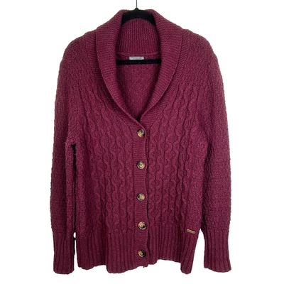 Cárdigan Eddie Bauer Borgoña Corderos Lana Abuelo Pescador Cable Tejido Chal L Foto 1 de 4