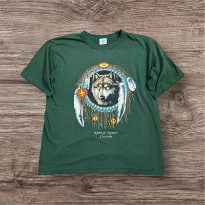 Camisa De Colección Años 90 B&C Lobo Nativo Americano Atrapasueños Adulto Verde Talla M Hombres Foto 1 de 4