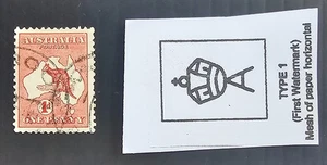 1913 Australia 1d red Kangaroo Stamp Die 2 1st Watermark SIDEWAYS used Cat $500. - Picture 1 of 3