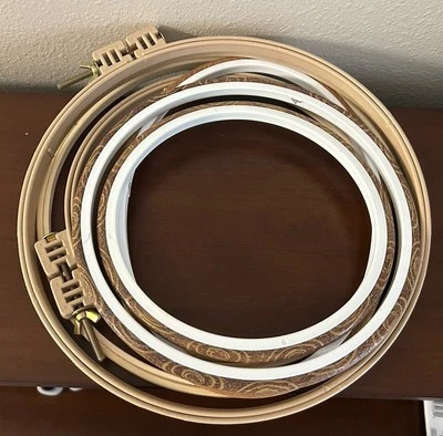 Lot of 6 Plastic Wood Embroidery Cross Stitch Hoops in Various Sizes Round Oval - Image 1 of 4
