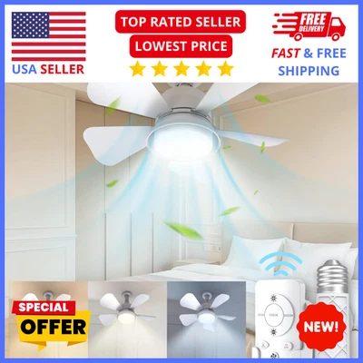 Flush Mount Ceiling Fan w/ Light – Quiet White LED Remote Control Home Bedroom - Image 1 of 4