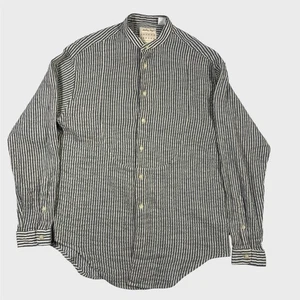 Joseph Abboud Collection Shirt Gray Striped Band Collar Linen Blend Made Italy - Picture 1 of 9