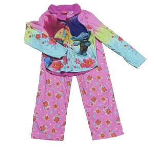 Girls Two Piece Flannel Troll Pajama Set Fall Winter PJs Button Front Size 10/12 - Picture 1 of 5