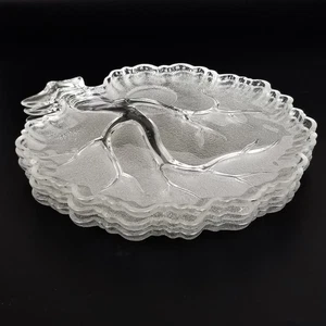 Hazel Atlas 3 Frosted Clear Glass Snack Plates, Vintage USA Orchard Tree of Life - Picture 1 of 15