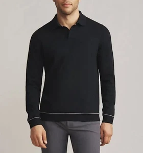 NWT RHONE COMPASS KNIT LONG SLEEVE POLO Sz Large $108 Black - Picture 1 of 6