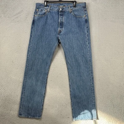 Jeans Levis 501 Pierna Recta Hombres 36X32 Azul Lavado 5 Bolsillos Rojo Pestaña Denim Informal Foto 1 de 4