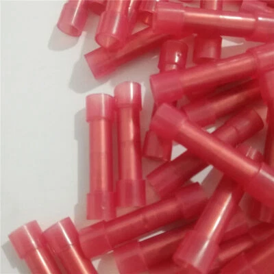 22-18 AWG Red Nylon Insulated Butt Splice Connector Wire Crimp Terminals - Image 1 of 4