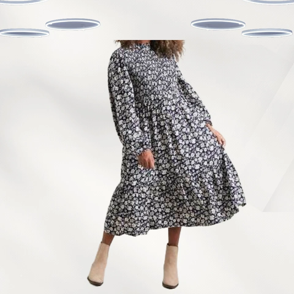 Ex TU Women's Long Sleeve Summer Floral High Neck Midi Dress in Navy (Defect) - Image 1 of 1