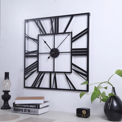 60CM Large Square Shape Metal Skeleton Roman Numeral Wall Clock Battery Operated - Image 1 of 4