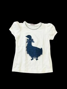 MONNALISA GIRL'S 7 WHITE SHORT SLEEVE T SHIRT TOP EMBROIDERED DUCK GOOSE W/ BOW - Picture 1 of 7