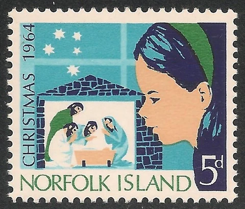 Norfolk Island #68 (A12a) (SG #57) VF MNH - 1964 5p Child Looking at Nativity Cover