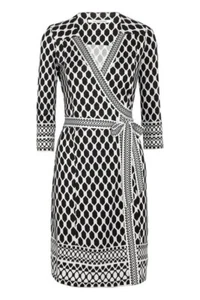 Diane Von Furstenberg Tallulah Silk Wrap Dress Long Sleeve Geo Black White Sz.0 - Picture 1 of 14