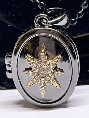 necklace pendant locket black 19 crystals star 22" blk ball chain magnet closure - Image 1 of 4