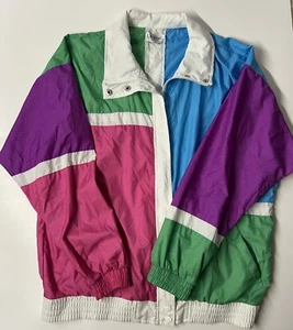 Vintage 80er 90er Windbreaker Fallschirm Trainingsjacke Damen Large Mehrfarbig - Bild 1 von 7