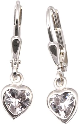 Orecchini Cuore Argento 925 Zirconia Vero Argento Sterling - Immagine 1 di 3