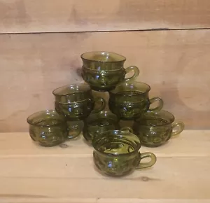 7 Indiana Glass Colony Green Kings Crown Thumb Print Snack Plate Cups. 3-1/2"W - Picture 1 of 8