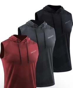 Neleus Men's 3XL Workout Tank Tops 3 Pack Sleeveless Running Shirts with Hoodie - Picture 1 of 8