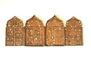 Ancienne icône en bronze et émail polyptyque - Photo 1/15
