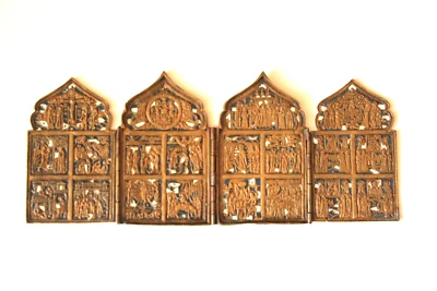 Ancienne icône en bronze et émail polyptyque - Photo 1/4