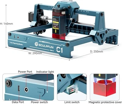 SCULPFUN C1 Mini Laser Graviermaschine – 3W Lasergravur Maschine, 0,04 mm hohe