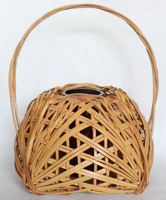 Японская бамбуковая корзина деревянная тканая цветочная ваза с подписью Hakuunsai винтаж - Изображение 1 из 4