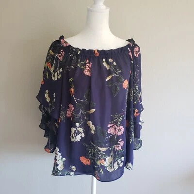 Parker Blouse Sheer Layer 3/4 Sleeves Relax Fit Soft Silky Polyester Size Medium - Изображение 1 из 4