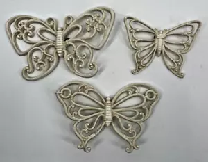 Vintage Homco White Faux Rattan Butterflies Wall Plaques Set Of 3 T537 - Picture 1 of 22