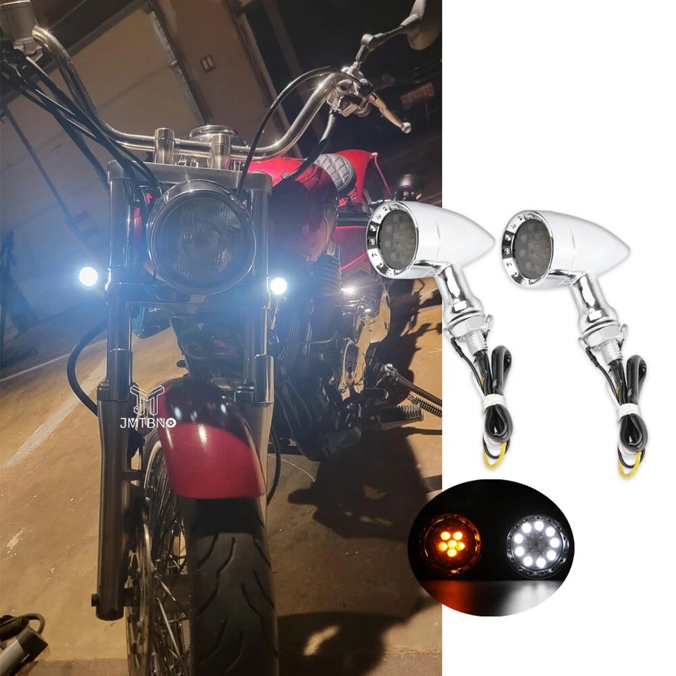 For YAMAHA Vstar 650 Motorcycle Bullet LED Running Turn Signal Lights Chrome M10 - Image 1 of 4