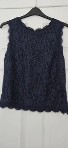 Laura Ashley Navy Lace Sleeveless Top Blouse Tank Size 14 - Picture 1 of 3