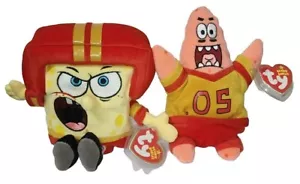 Ty Beanie Baby Set SPONGEBOB QB (Squarepants) & FOOTBALL STAR (Patrick) 8" MWMTs - Picture 1 of 18