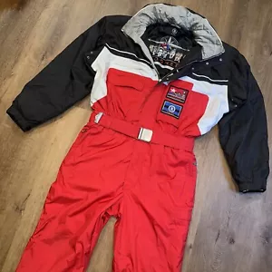 Mens Bogner Ski Suit One Piece Snowsuit Bib Snow Dogs Goan Thylmann Vtg Large 44 - Picture 1 of 23