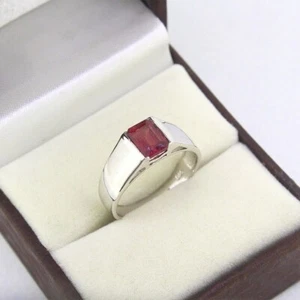 2CT Emerald Natural Ruby Men's Solitaire Ring For New Year Gift 14k White Gold - Picture 1 of 13