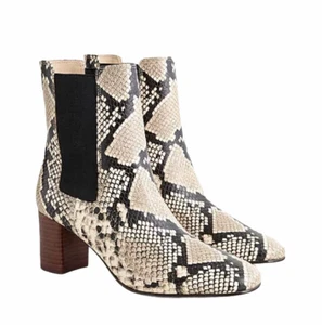 J Crew Willa Snake Embossed Leather Natural Stacked Chelsea Heel Boot Size 6.5 - Picture 1 of 3
