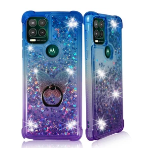SOLO per Moto G Stylus 5G 2021, custodia bumper TPU glitter liquido anello telefono - Foto 1 di 23