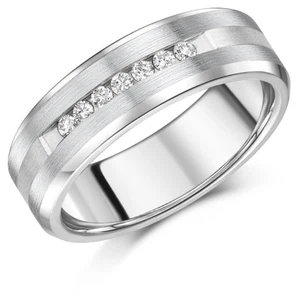 Herren Titan Ring Titan & Silber eingelegt 7 Diamant Hochzeitsband 7 mm   - Bild 1 von 2