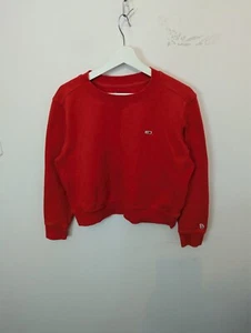Tommy Jeans Sweatshirt Womens M Red Crew Neck Pullover Embroidered Flag Logo - Picture 1 of 9