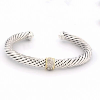 Brazalete David Yurman Cable Station Oro Amarillo 18K Pavé Diamantes 7mm Foto 1 de 4