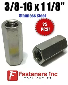 (Qty 25) 3/8"-16 x W1/2" x L1-1/8" Stainless Steel Threaded Rod Coupling Nuts - Picture 1 of 3