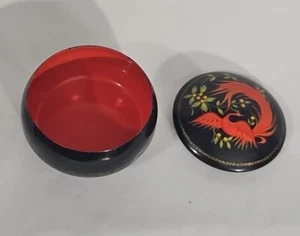 Vtg USSR Hand-Painted Russian Palekh Lacquer round  Box FIREBIRD Phoenix  - Picture 1 of 5