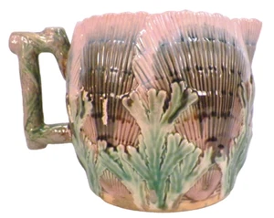 Etruscan Majolica Shell & Seaweed Pitcher Art Pottery Pink Green Brown As Is - Picture 1 of 9