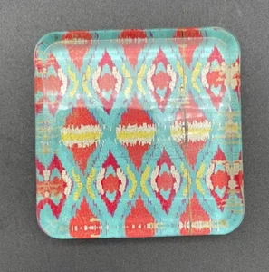 Vintage Klarglas Briefbeschwerer quadratisch mit Filz auf Unterseite Aqua Muster Filz muss geklebt werden - Bild 1 von 6