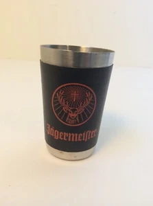 Jagermeister Shot Glasses Black Orange Leather Wrapped Stainless Steel - Picture 1 of 5