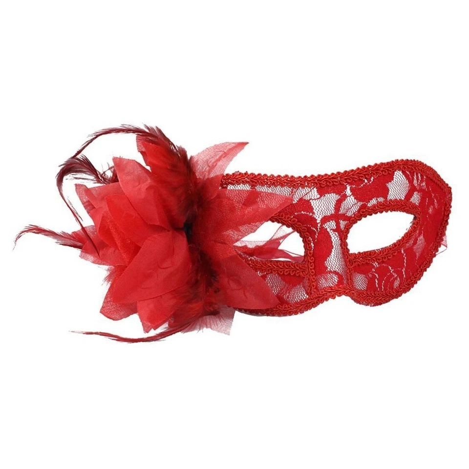 Media Máscara de Dominó de Encaje ROJO Mascarada Halloween Mardi Gras Disfraz Día de San Valentín Foto 1 de 2